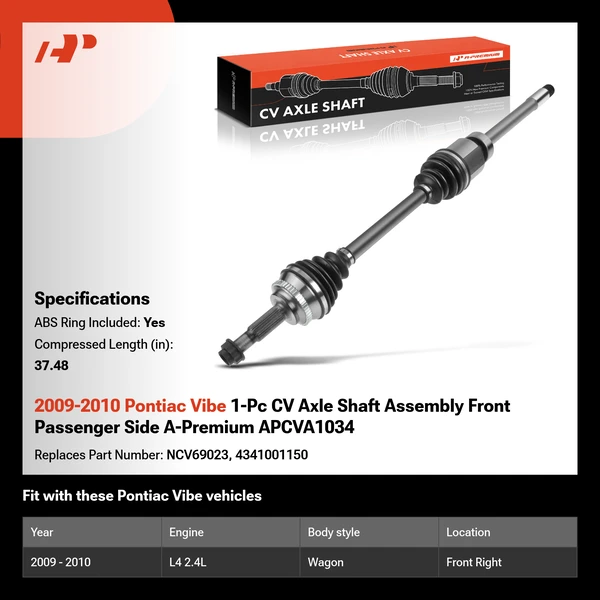 2009-2010 Pontiac Vibe 1-Pc CV Axle Shaft Assembly Front Passenger Side A-Premium APCVA1034