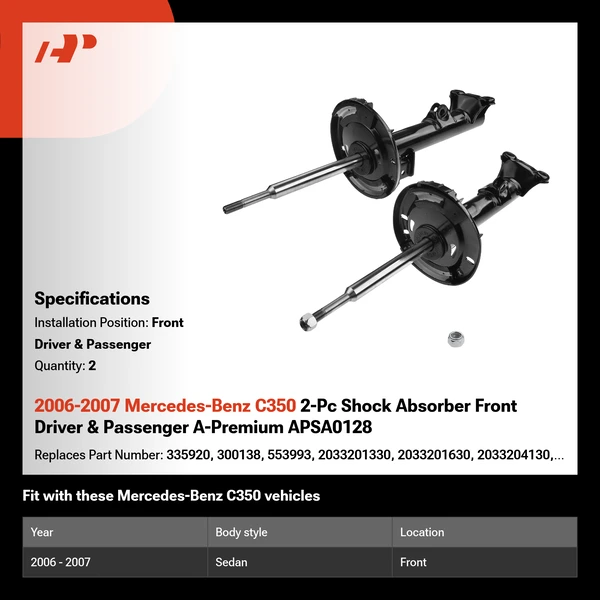 2006-2007 Mercedes-Benz C350 2-Pc Shock Absorber Front Driver & Passenger A-Premium APSA0128