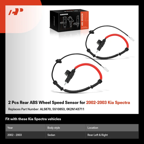 2 Pcs Rear ABS Wheel Speed Sensor for 2002-2003 Kia Spectra