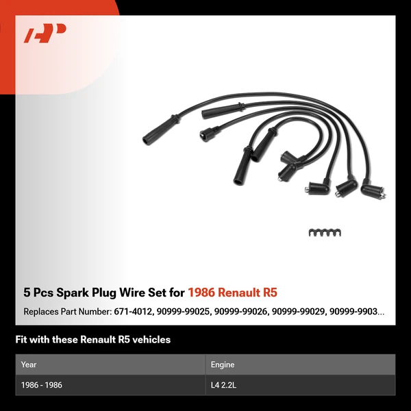5 Pcs Spark Plug Wire Set for 1986 Renault R5