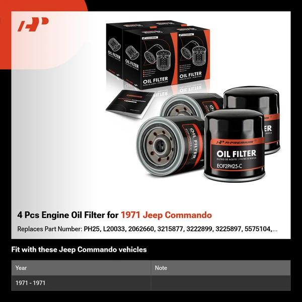 4 Pcs Engine Oil Filter for 1971 Jeep Commando