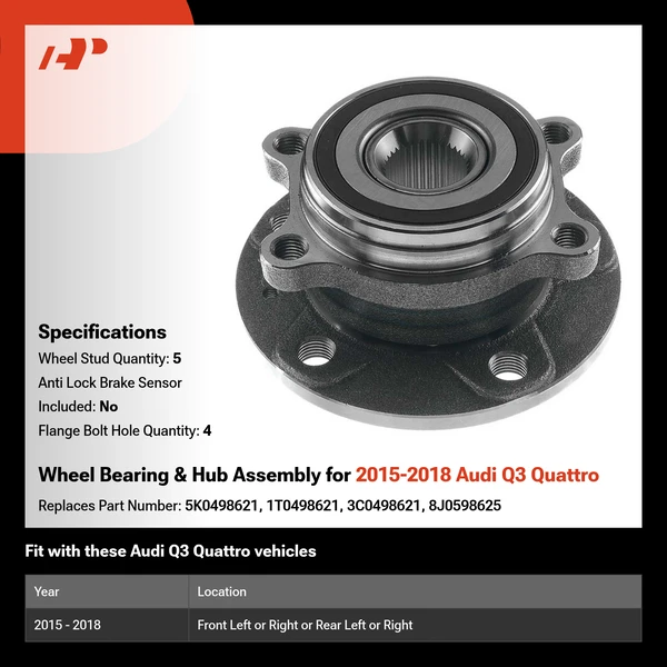 Wheel Bearing & Hub Assembly for 2015-2018 Audi Q3 Quattro