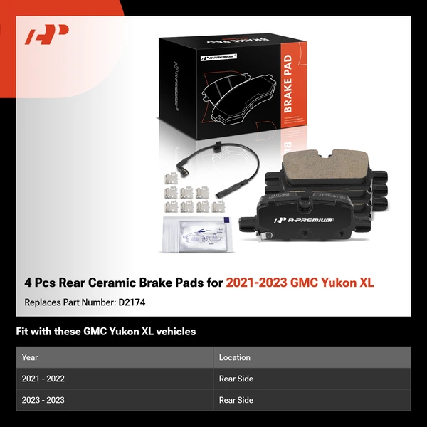 4 Pcs Rear Ceramic Brake Pads for 2021-2023 GMC Yukon XL