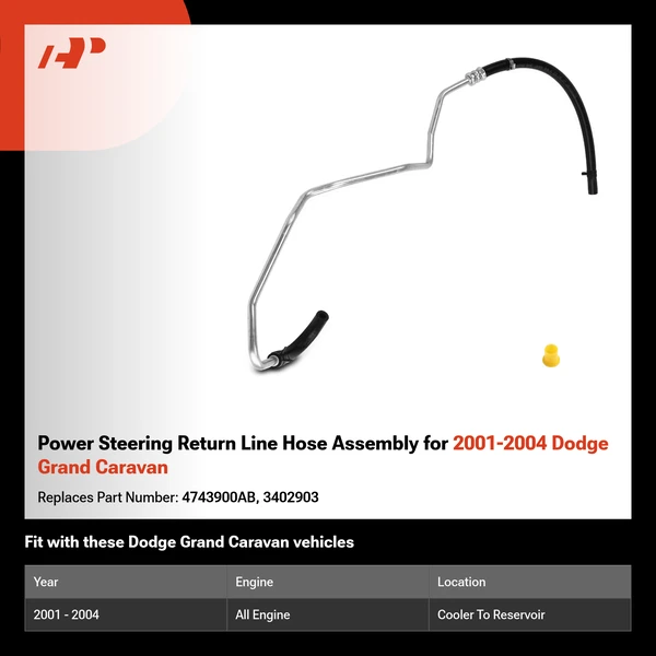 Power Steering Return Line Hose Assembly for 2001-2004 Dodge Grand Caravan
