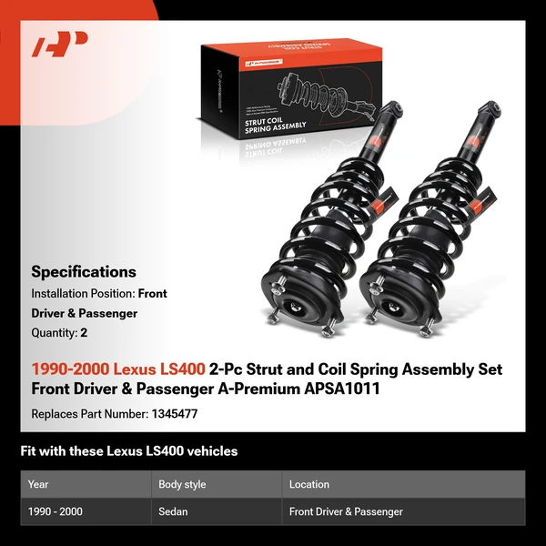 1990-2000 Lexus LS400 2-Pc Strut and Coil Spring Assembly Set Front Driver & Passenger A-Premium APSA1011