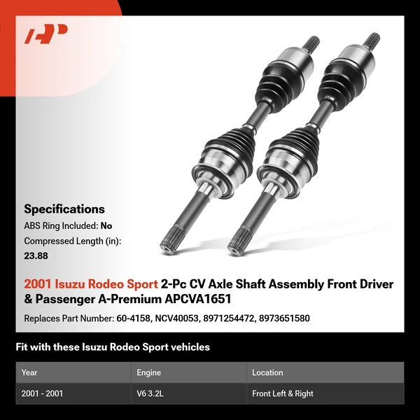 2001 Isuzu Rodeo Sport 2-Pc CV Axle Shaft Assembly Front Driver & Passenger A-Premium APCVA1651