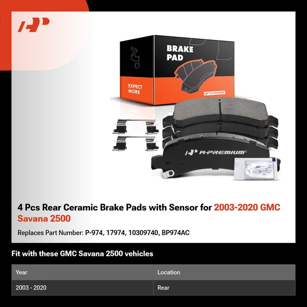4 Pcs Rear Ceramic Brake Pads with Sensor for 2003-2020 GMC Savana 2500