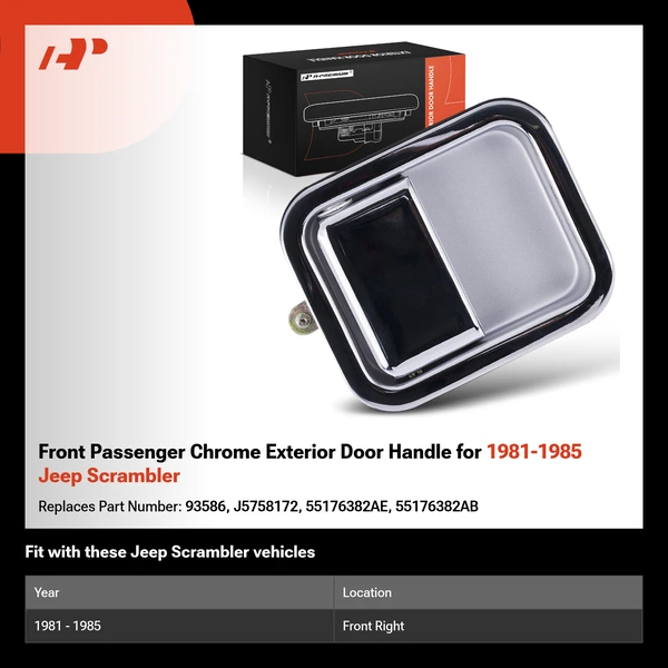 Front Passenger Chrome Exterior Door Handle for 1981-1985 Jeep Scrambler
