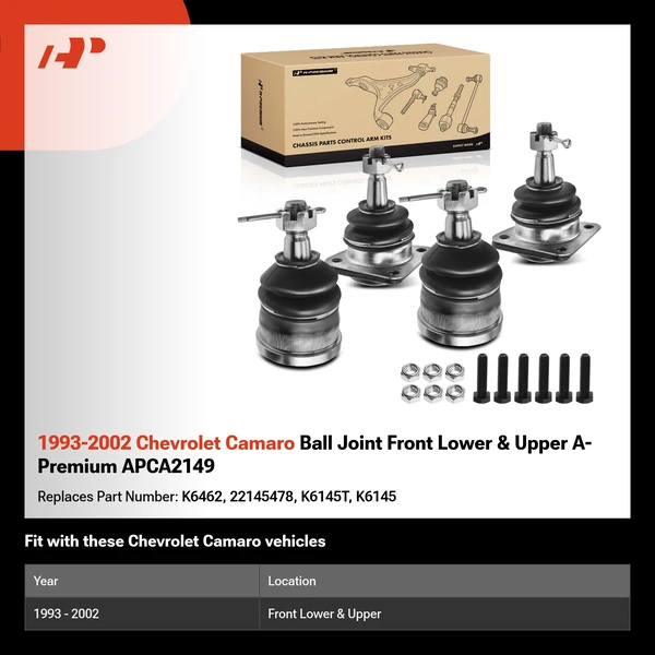 1993-2002 Chevrolet Camaro Ball Joint Front Lower & Upper A-Premium APCA2149