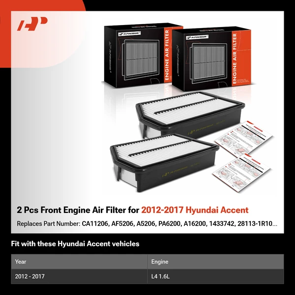 2 Pcs Front Engine Air Filter for 2012-2017 Hyundai Accent