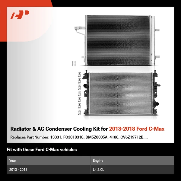 Radiator & AC Condenser Cooling Kit for 2013-2018 Ford C-Max