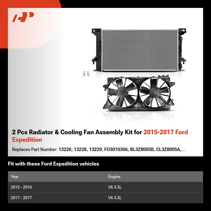 2 Pcs Radiator & Cooling Fan Assembly Kit for 2015-2017 Ford Expedition