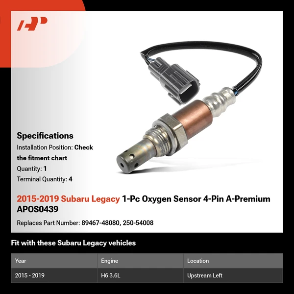 2015-2019 Subaru Legacy 1-Pc Oxygen Sensor 4-Pin A-Premium APOS0439