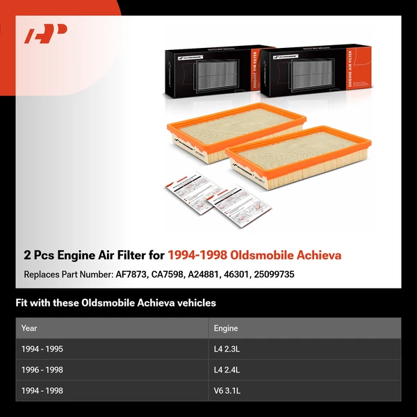 2 Pcs Engine Air Filter for 1994-1998 Oldsmobile Achieva