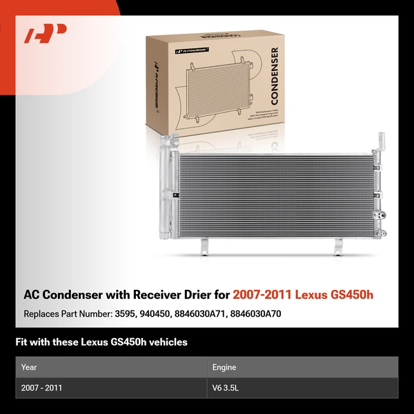 AC Condenser with Receiver Drier for 2007-2011 Lexus GS450h
