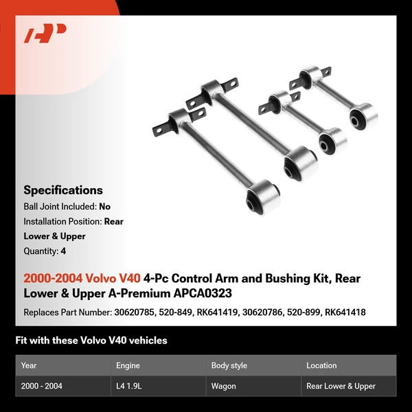 2000-2004 Volvo V40 4-Pc Control Arm and Bushing Kit, Rear Lower & Upper A-Premium APCA0323