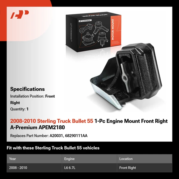 2008-2010 Sterling Truck Bullet 55 1-Pc Engine Mount Front Right A-Premium APEM2180