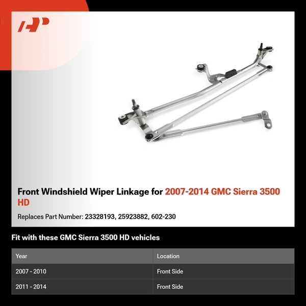 Front Windshield Wiper Linkage for 2007-2014 GMC Sierra 3500 HD