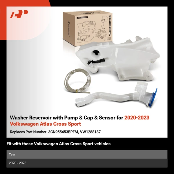 Washer Reservoir with Pump & Cap & Sensor for 2020-2023 Volkswagen Atlas Cross Sport