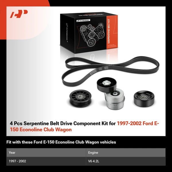 4 Pcs Serpentine Belt Drive Component Kit for 1997-2002 Ford E-150 Econoline Club Wagon