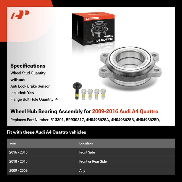 Wheel Hub Bearing Assembly for 2009-2016 Audi A4 Quattro