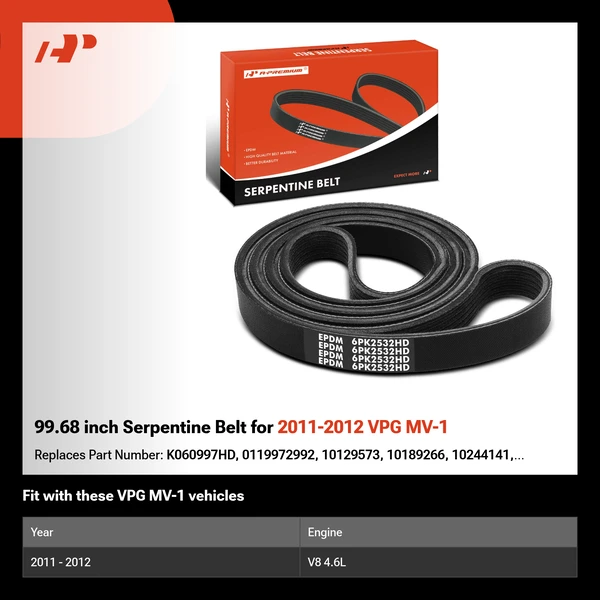 99.68 inch Serpentine Belt for 2011-2012 VPG MV-1