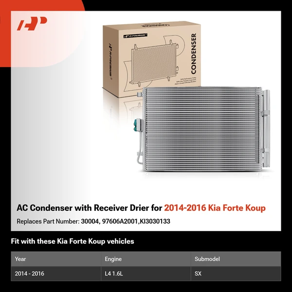 AC Condenser with Receiver Drier for 2014-2016 Kia Forte Koup