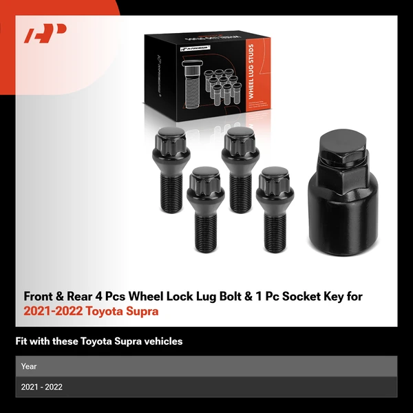 Front & Rear 4 Pcs Wheel Lock Lug Bolt & 1 Pc Socket Key for 2021-2022 Toyota Supra