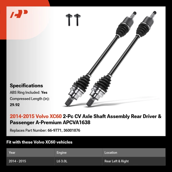 2014-2015 Volvo XC60 2-Pc CV Axle Shaft Assembly Rear Driver & Passenger A-Premium APCVA1638