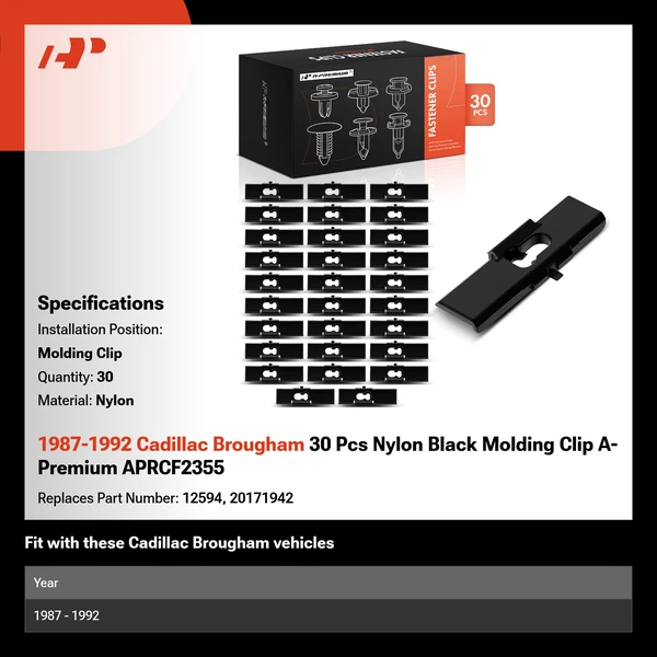 1987-1992 Cadillac Brougham 30 Pcs Nylon Black Molding Clip A-Premium APRCF2355