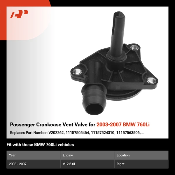 Passenger Crankcase Vent Valve for 2003-2007 BMW 760Li