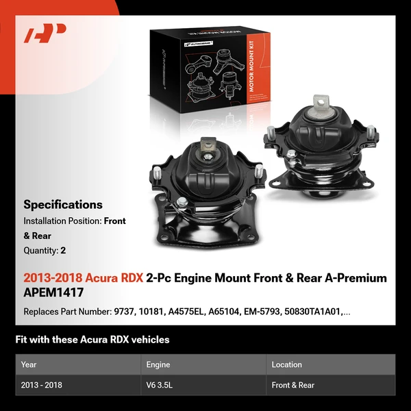 2013-2018 Acura RDX 2-Pc Engine Mount Front & Rear A-Premium APEM1417