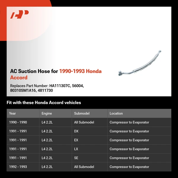 AC Suction Hose for 1990-1993 Honda Accord