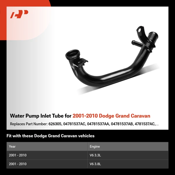 Water Pump Inlet Tube for 2001-2010 Dodge Grand Caravan