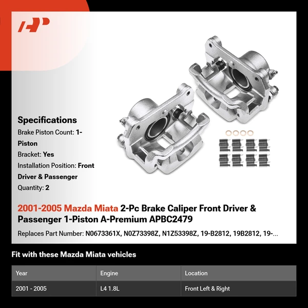 2001-2005 Mazda Miata 2-Pc Brake Caliper Front Driver & Passenger 1-Piston A-Premium APBC2479
