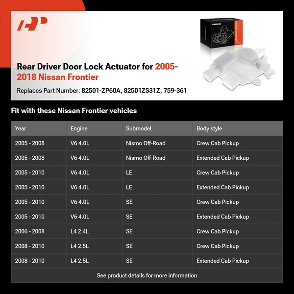 Rear Driver Door Lock Actuator for 2005-2018 Nissan Frontier