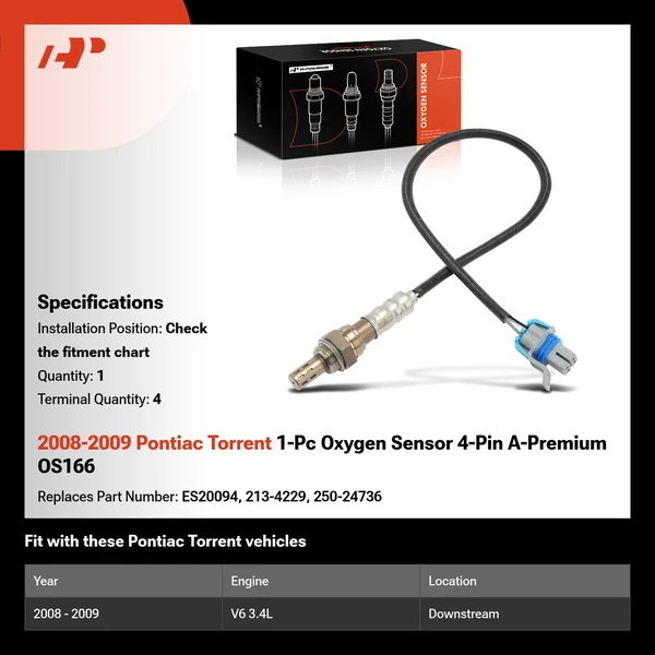 2008-2009 Pontiac Torrent 1-Pc Oxygen Sensor 4-Pin A-Premium OS166