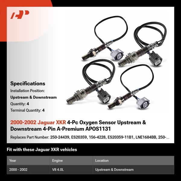 2000-2002 Jaguar XKR 4-Pc Oxygen Sensor Upstream & Downstream 4-Pin A-Premium APOS1131