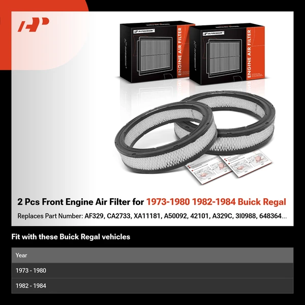 2 Pcs Front Engine Air Filter for 1973-1980 1982-1984 Buick Regal