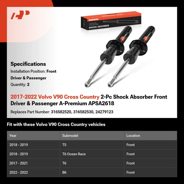 2017-2022 Volvo V90 Cross Country 2-Pc Shock Absorber Front Driver & Passenger A-Premium APSA2618