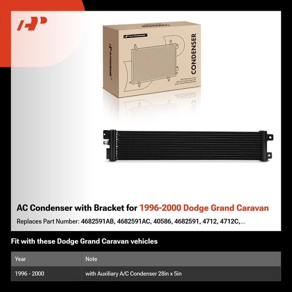 AC Condenser with Bracket for 1996-2000 Dodge Grand Caravan