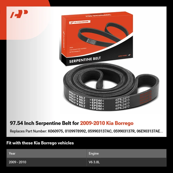 97.54 Inch Serpentine Belt for 2009-2010 Kia Borrego