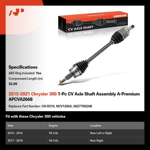 2015-2021 Chrysler 300 1-Pc CV Axle Shaft Assembly A-Premium APCVA2668