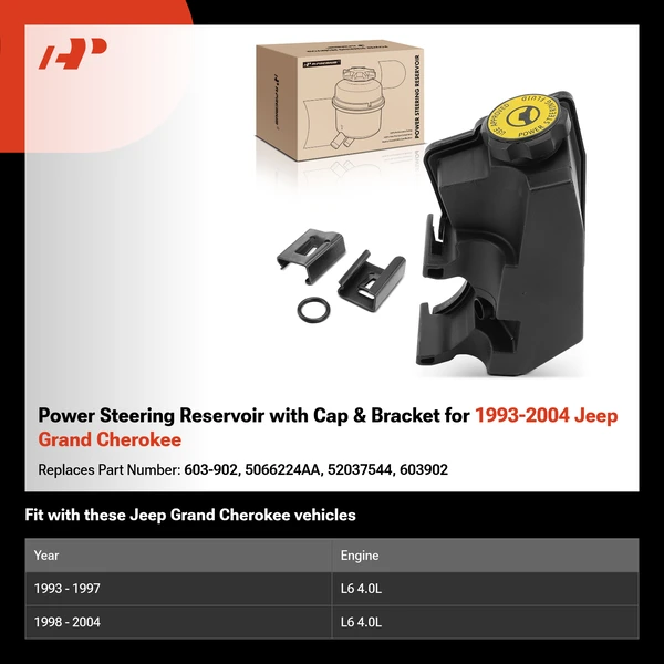 Power Steering Reservoir with Cap & Bracket for 1993-2004 Jeep Grand Cherokee