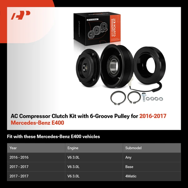 AC Compressor Clutch Kit with 6-Groove Pulley for 2016-2017 Mercedes-Benz E400
