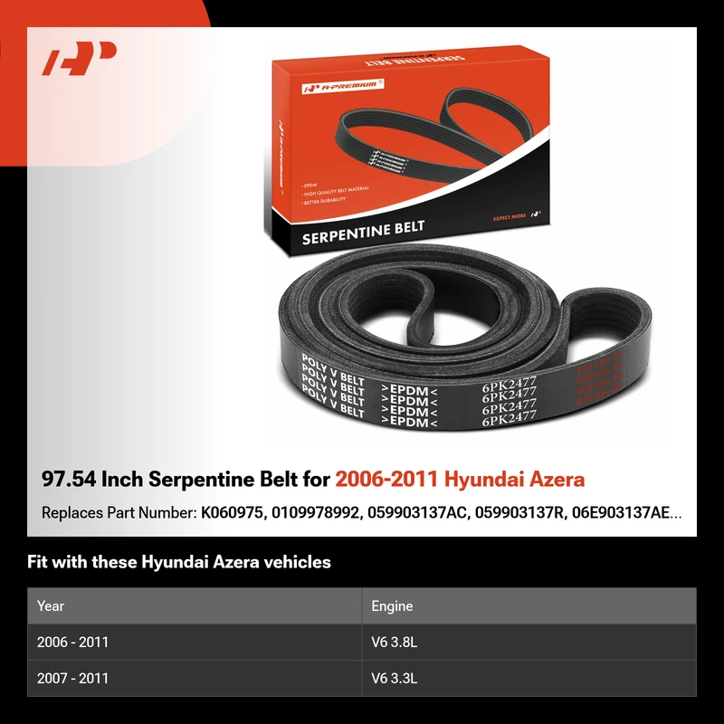 97.54 Inch Serpentine Belt for 2006-2011 Hyundai Azera