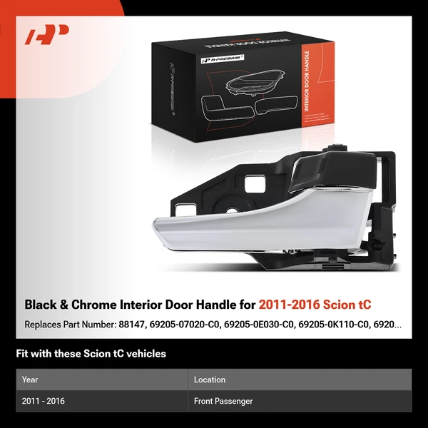Black & Chrome Interior Door Handle for 2011-2016 Scion tC
