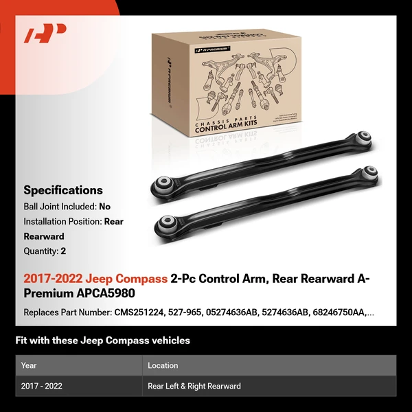 2017-2022 Jeep Compass 2-Pc Control Arm, Rear Rearward A-Premium APCA5980