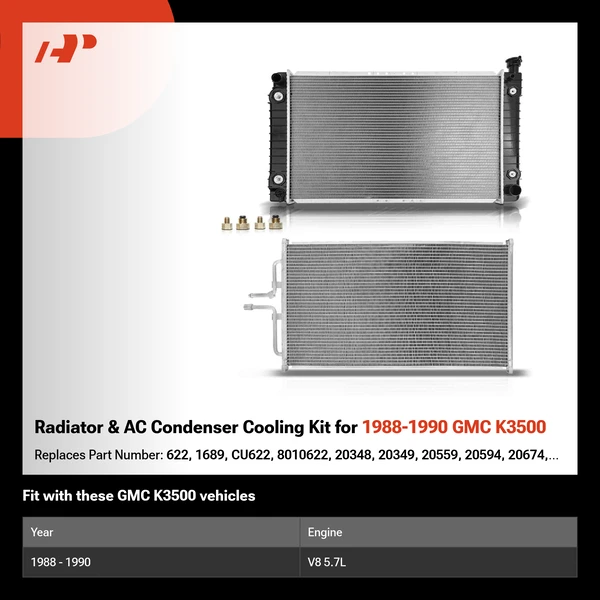 Radiator & AC Condenser Cooling Kit for 1988-1990 GMC K3500