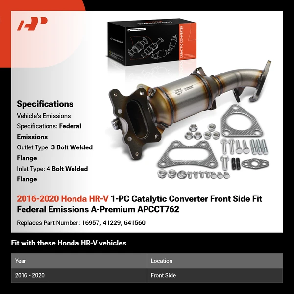 2016-2020 Honda HR-V 1-PC Catalytic Converter Front Side Fit Federal Emissions A-Premium APCCT762